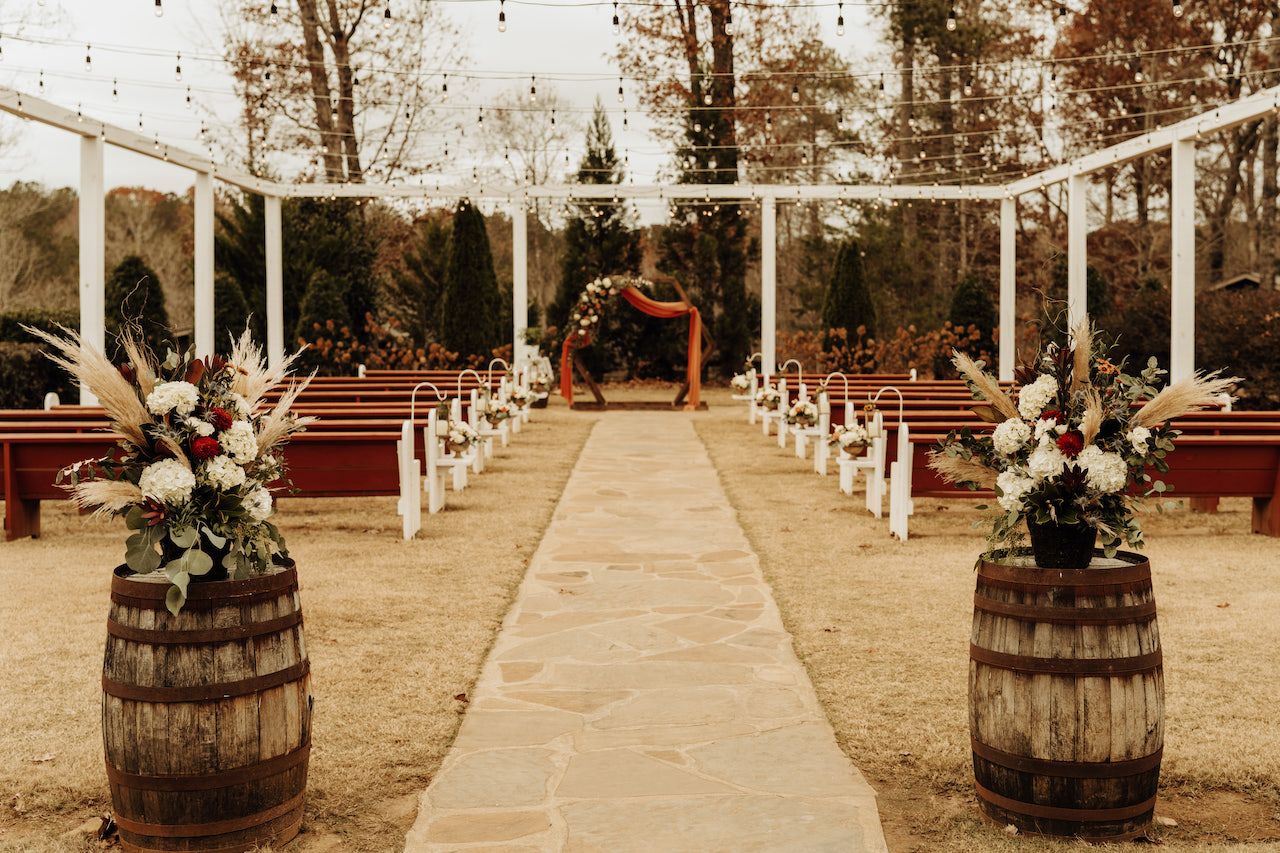 Romantic fall wedding at Cold Creek Farm with autumn foliage and golden hour light