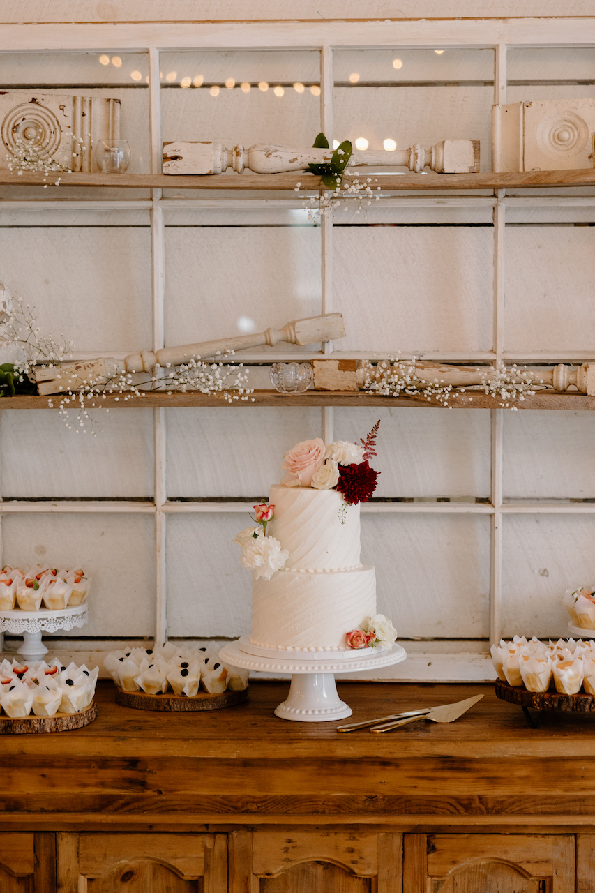 White Pink and Red Wedding Cake