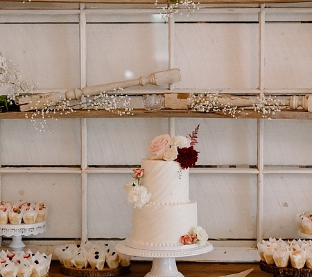 White Pink and Red Wedding Cake