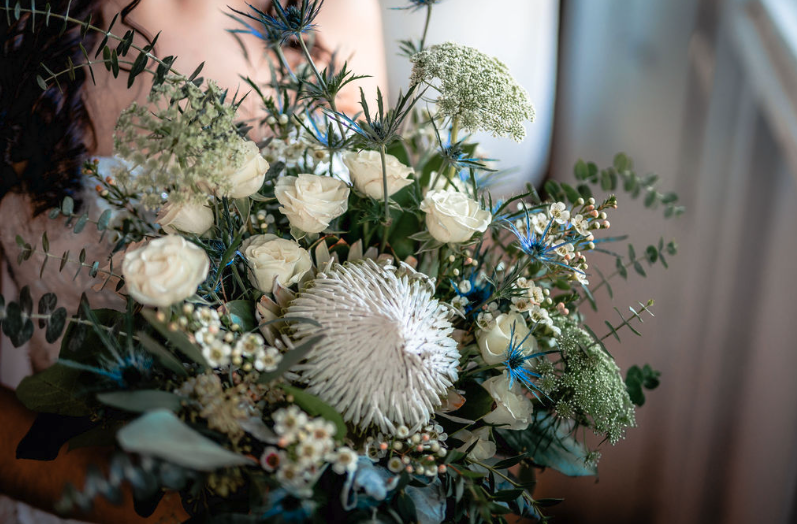 White and Blue Wedding Bouquet