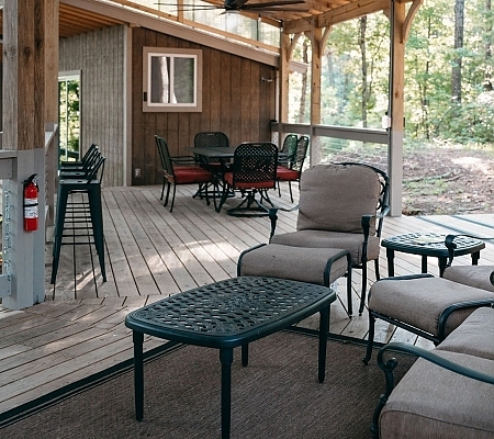 Cottage Outdoor Living and Dining Space